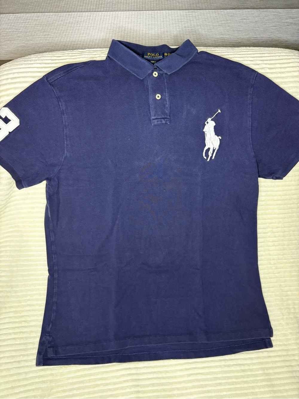 Polo Ralph Lauren Men XXL Slim Fit Big Pony Polo Shirt Navy Blue White 3 Mesh